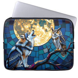 Funda Para Portátil  Wolf and Owl Mosaic Art