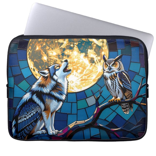 Funda Para Portátil  Wolf and Owl Mosaic Art (Frente)