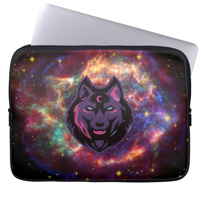 Funda Para Portátil Wolf Graphic Art, Lobo Cósmico Púrpura (Frente)
