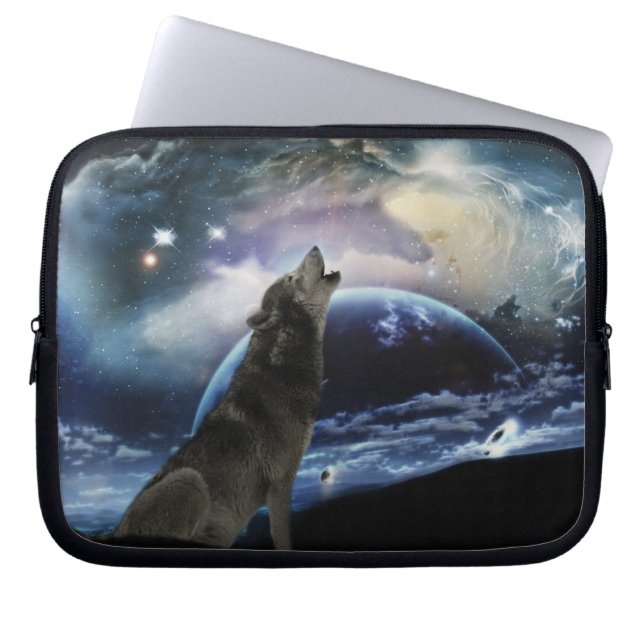 Funda Para Portátil Wolf gritando en la luna (Frente)