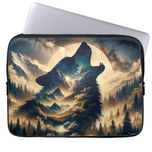 Funda Para Portátil Wolf Howling en la luna en una noche nublada