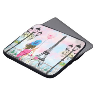 Funda Para Portátil Woman and Pink Balloon In Paris Laptop Sleeve