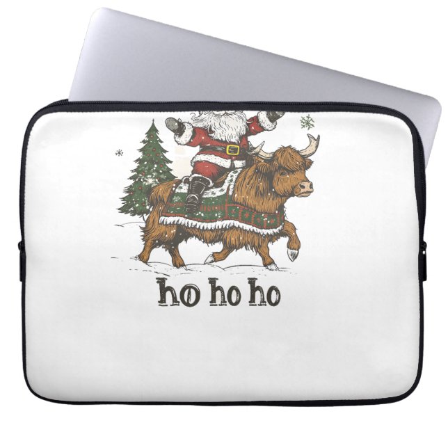 Funda Para Portátil Womens Xmas Tree Lighting Santa Riding Highland Co (Frente)