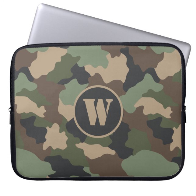 Funda Para Portátil Woodland Camo Khaki Tan Black Monograma (Frente)