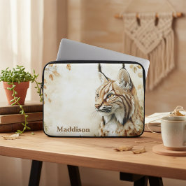 Funda Para Portátil Woodland Lynx Wildlife Nature Name