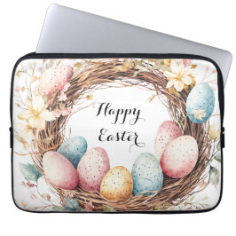 Funda Para Portátil Wreath de Pascua acuarela con huevos y flores