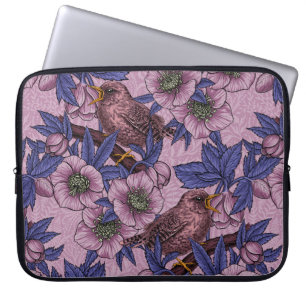 Funda Para Portátil Wren y hellebore, rosa y violeta