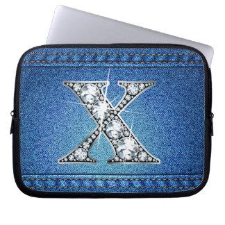 Funda Para Portátil X Faux "Diamond" Denim Stitling Electronics Bag