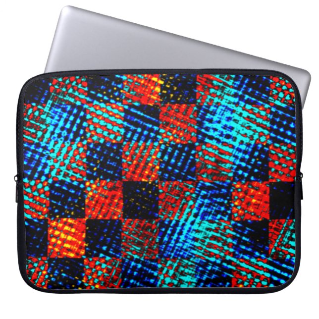 Funda Para Portátil Xadrez azul, laranja, falso sujo ou manchado. (Frente)