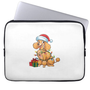 Funda Para Portátil Xmas Iluminando Santa Hat Poodle Perro Navidades _