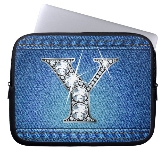 Funda Para Portátil Y Faux "Diamond" Denim Stitling Electronics Bag (Frente)
