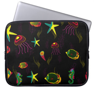Funda Para Portátil Yellow, black and brown fish seamless pattern. abs