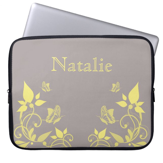 Funda Para Portátil Yellow Butterfly Floral Electronics Sleeve (Frente)