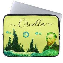Funda Para Portátil yellow modern face VanGogh star text editable 