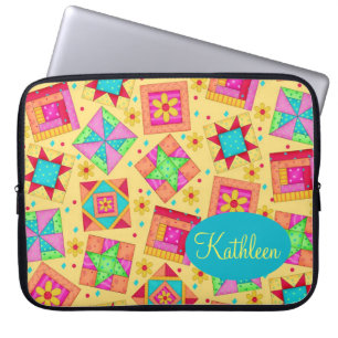 Funda Para Portátil Yellow Patchwork Quilt Block Art Personalized