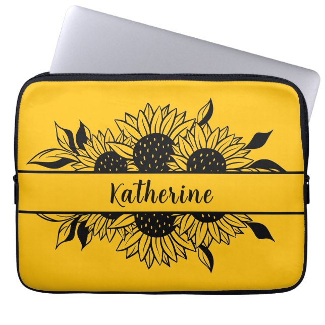 Funda Para Portátil Yellow Personalized line drawn  sunflowers  (Frente)