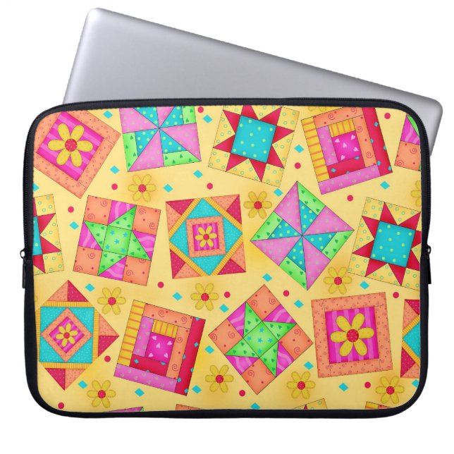 Funda Para Portátil Yellow Quilt Block Art Laptop Sleeve (Frente)