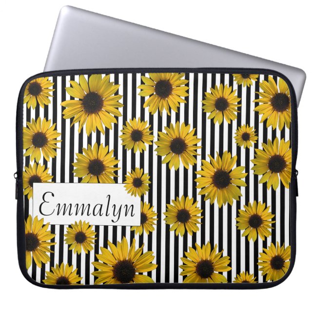 Funda Para Portátil Yellow Sunflowers Diseño personalizado de la franj (Frente)