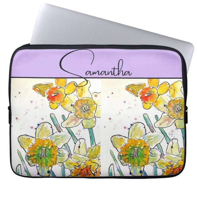 Funda Para Portátil Yelow Daffodil Watercolor Daffodils Floral Flower (Frente)
