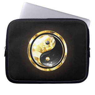 Funda Para Portátil Yin Yang dorado en negro