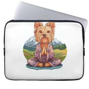 Funda Para Portátil Yorkie de yoga � Perro divertido meditando