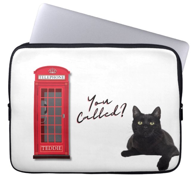 Funda Para Portátil 'You Called?' Customizable London Cat Red Phone  (Frente)