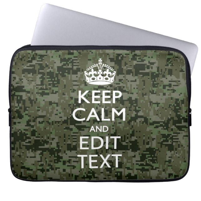 Funda Para Portátil Your Text Digital Camouflage Woodland Keep Calm (Frente)
