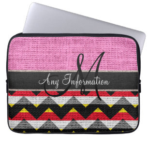 Funda Para Portátil Yute Arpillera Zigzag Chevron Rosa Monograma
