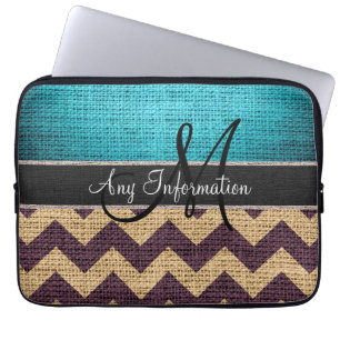 Funda Para Portátil Yute azul de la arpillera del zigzag de Chevron