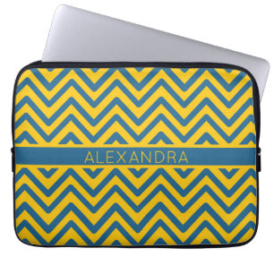 Funda Para Portátil Zag Geométrico del Zig Preppy de Chevron Azul amar