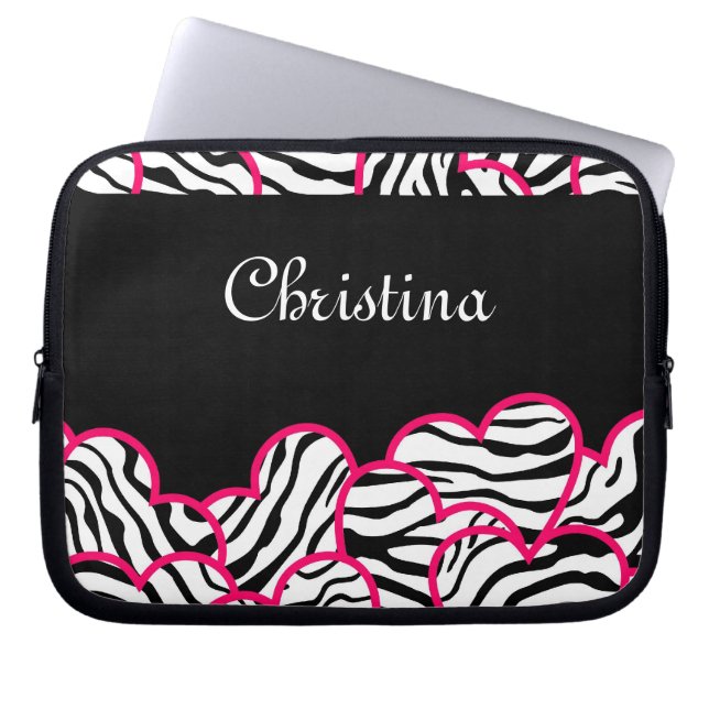 Funda Para Portátil Zebra corazones Laptop Sleeve (Frente)