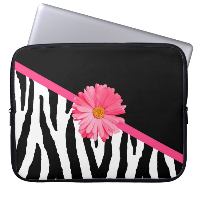 Funda Para Portátil Zebra Pattern Girly Pink Daisy (Frente)