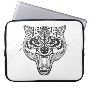 Funda Para Portátil Zentangle inspiró el lobo