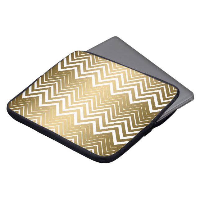 Funda Para Portátil Zigzag Chevron De Oro Y Blanco (Superior anverso)