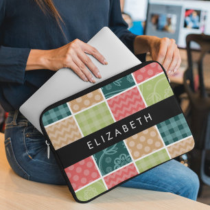 Funda Para Portátil Zigzag, Chevron, Gingham, Puntos Polka, Tu Nombre