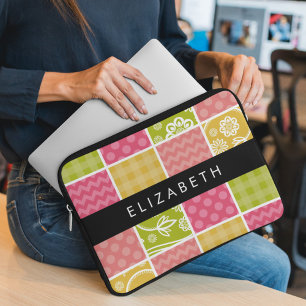 Funda Para Portátil Zigzag, Chevron, Polka Dots, Gingham, Su Nombre