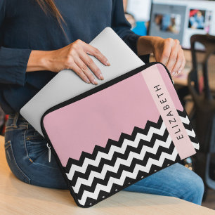 Funda Para Portátil Zigzag negro y blanco, chevron, rosado, tu nombre
