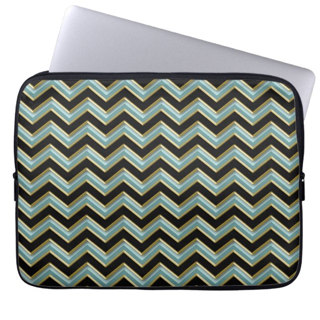 Funda Para Portátil ZigZag Verde azulado de oro negro (Frente)