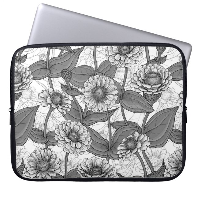 Funda Para Portátil Zinnias, monocromo en blanco (Frente)