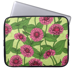 Funda Para Portátil Zinnias rosas sobre verde claro