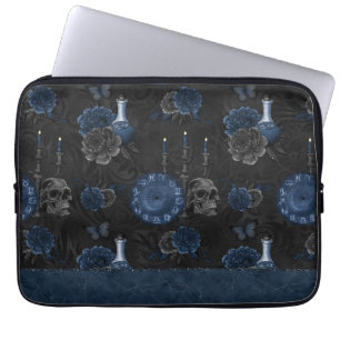 Funda Para Portátil Zodiac Magic Rosas de cráneo gótico azul de la M