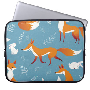 Funda Para Portátil zorros de invierno, conejos, patrón vintage.