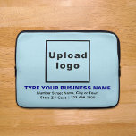 Funda para portátiles azul ligero de marca comerci<br><div class="desc">Funda portátil de personalizable que se utiliza para crear conciencia de marca. Los contenidos son el logotipo de su empresa, el nombre de su empresa o empresa, la dirección y el número de teléfono. El diseño es textos en azul oscuro y negro sobre fondo azul claro. Compruebe la apariencia después...</div>
