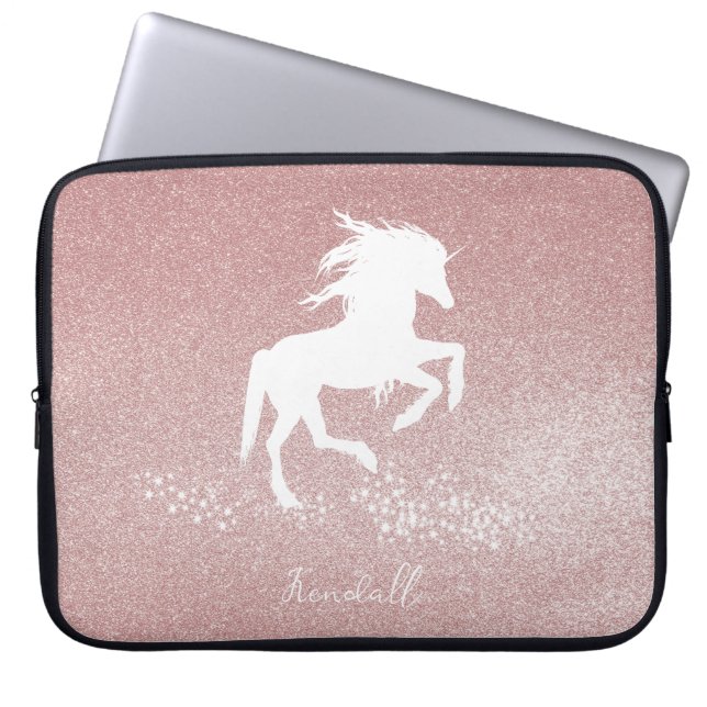 Funda para portátiles de Purpurina rosa Unicorn (Frente)