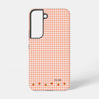 FUNDA PARA SAMSUNG GALAXY S22 文字 カスタマイズ いちご チェック オレンジ