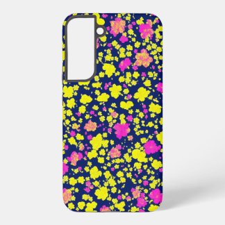 FUNDA PARA SAMSUNG GALAXY S22+ 紺地に黄色とピンクの花模様　和風　着物柄