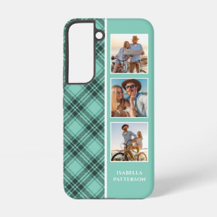 Funda Para Samsung Galaxy S22 3 Foto Plaid Moderno Femenino Nombre Personalizado
