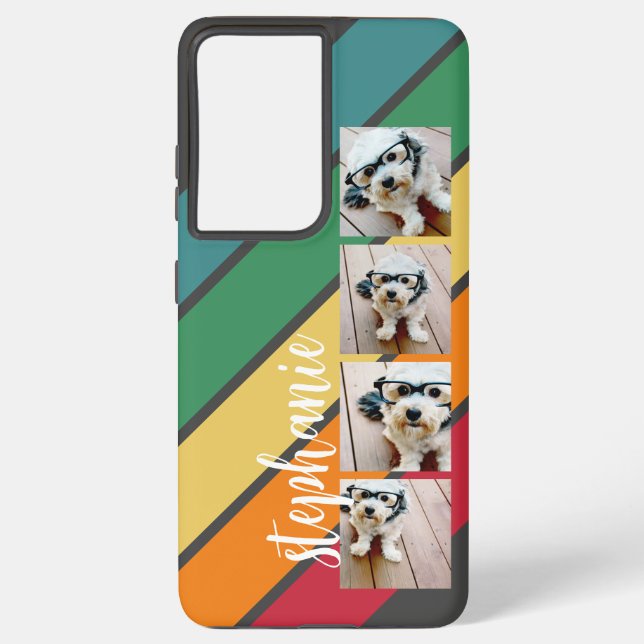 Funda Para Samsung Galaxy 4 Fotos Retro patrón de rainbow - Nombre del guión (Reverso )