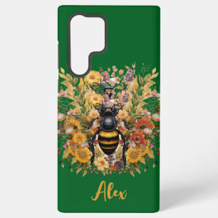 Funda Para Samsung Galaxy S22 Ultra Abeja elegante y girasoles con nombre personalizad