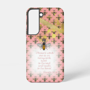 Funda Para Samsung Galaxy S22 Abeja Reina Coral Pastel Chic Cuadrícula Biblia Ab